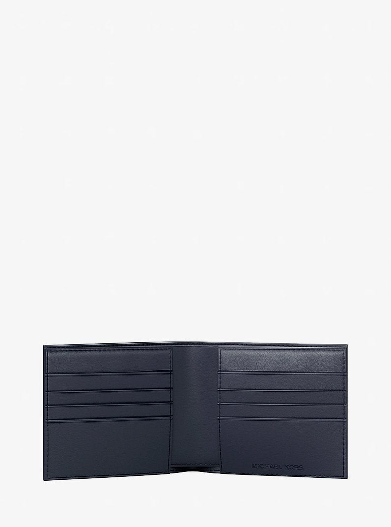 Pebbled Leather Billfold Wallet and Signature Logo Card Case Gift Set Navy Navy
