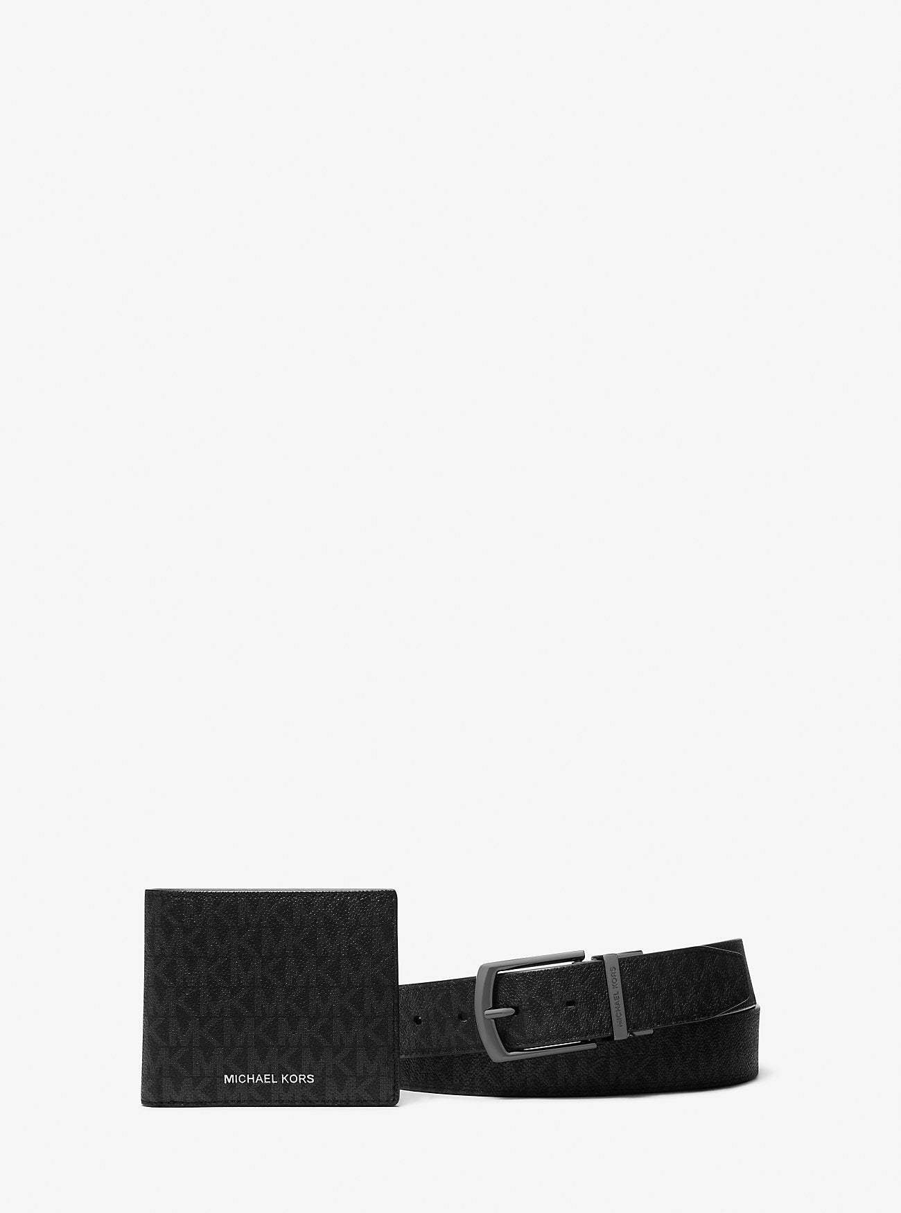 Signature Logo Billfold Wallet and Belt Gift Set Black Black