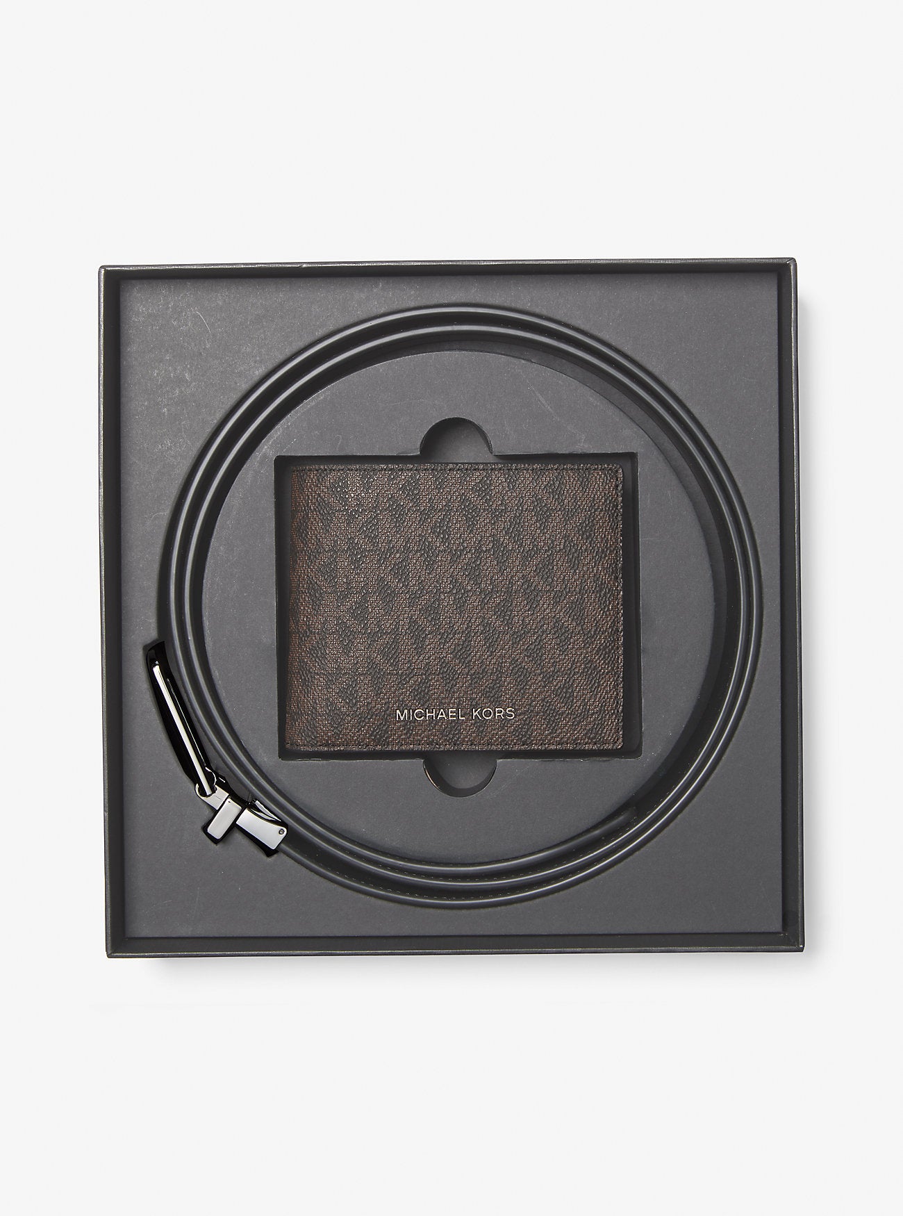 Signature Logo Billfold Wallet and Belt Gift Set Brown-Black Brown-Black