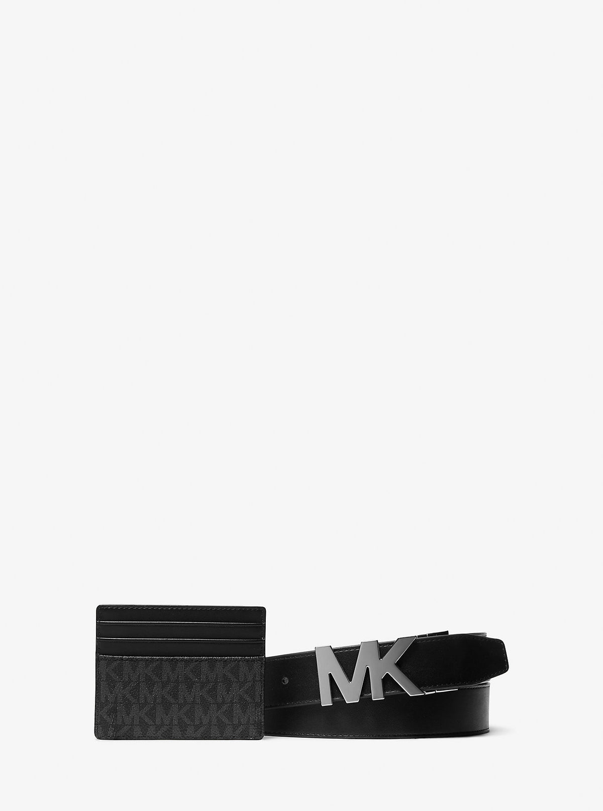 Signature Logo Card Case and Belt Gift Set Black Black