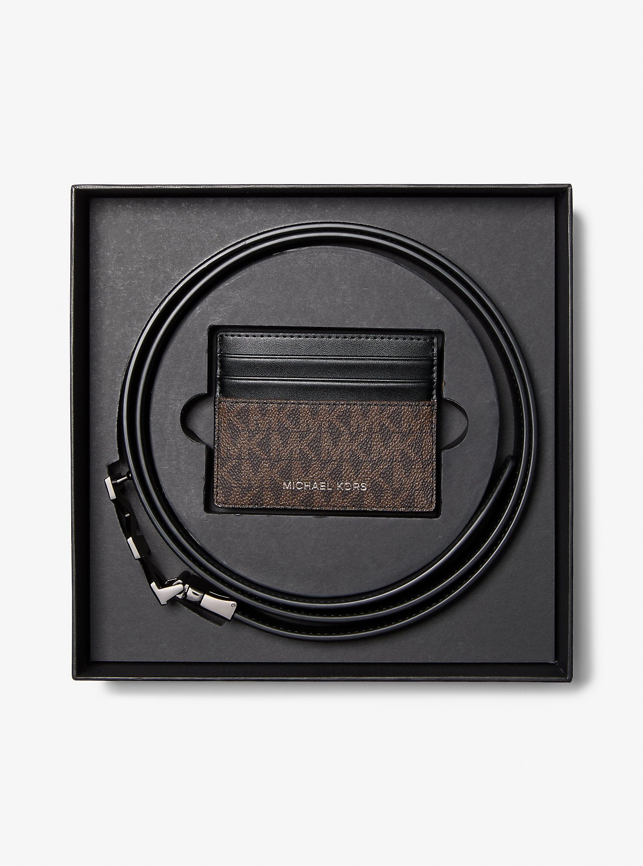 Signature Logo Card Case and Belt Gift Set Brown-Black Brown-Black