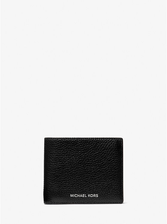 Micheal Kors Cooper Pebbled Leather Billfold Wallet With Coin Pouch Black