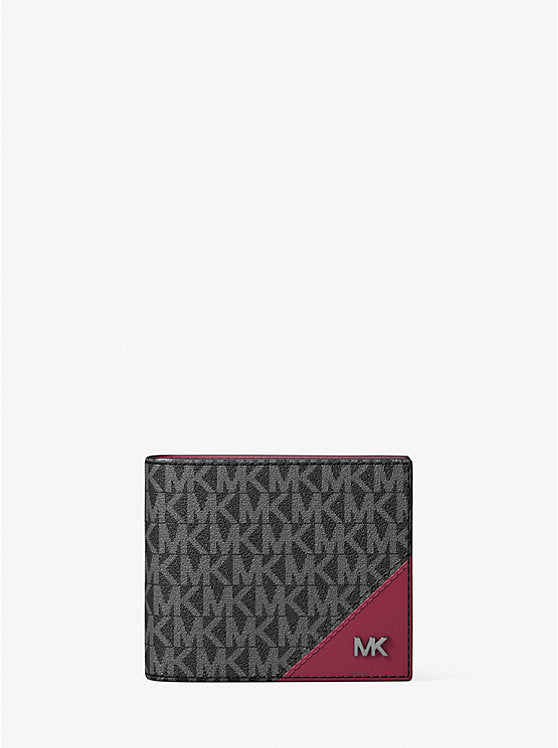 Micheal Kors Cooper Signature Logo Billfold Wallet Dk Raspberry Dk  Raspberry