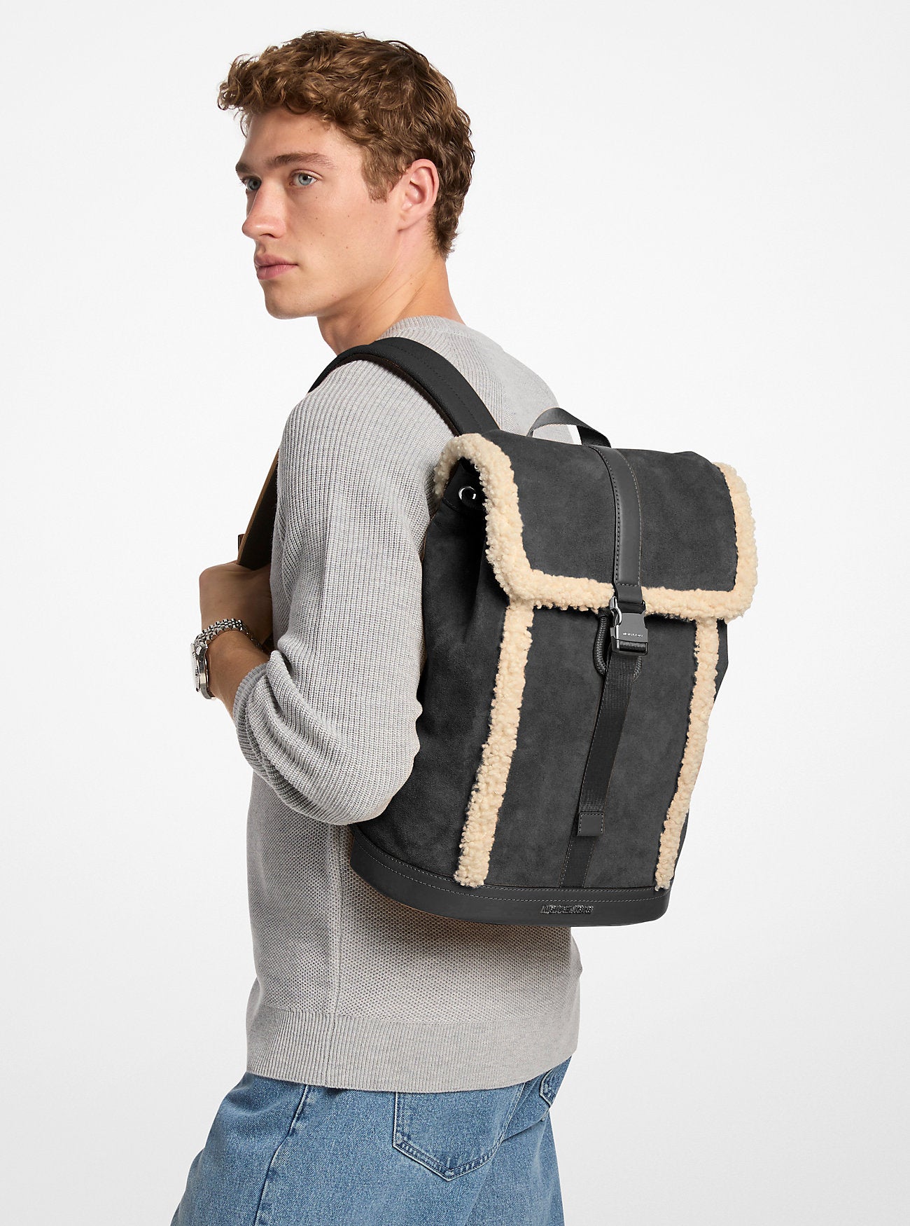Cooper Suede and Sherpa Backpack Black Black