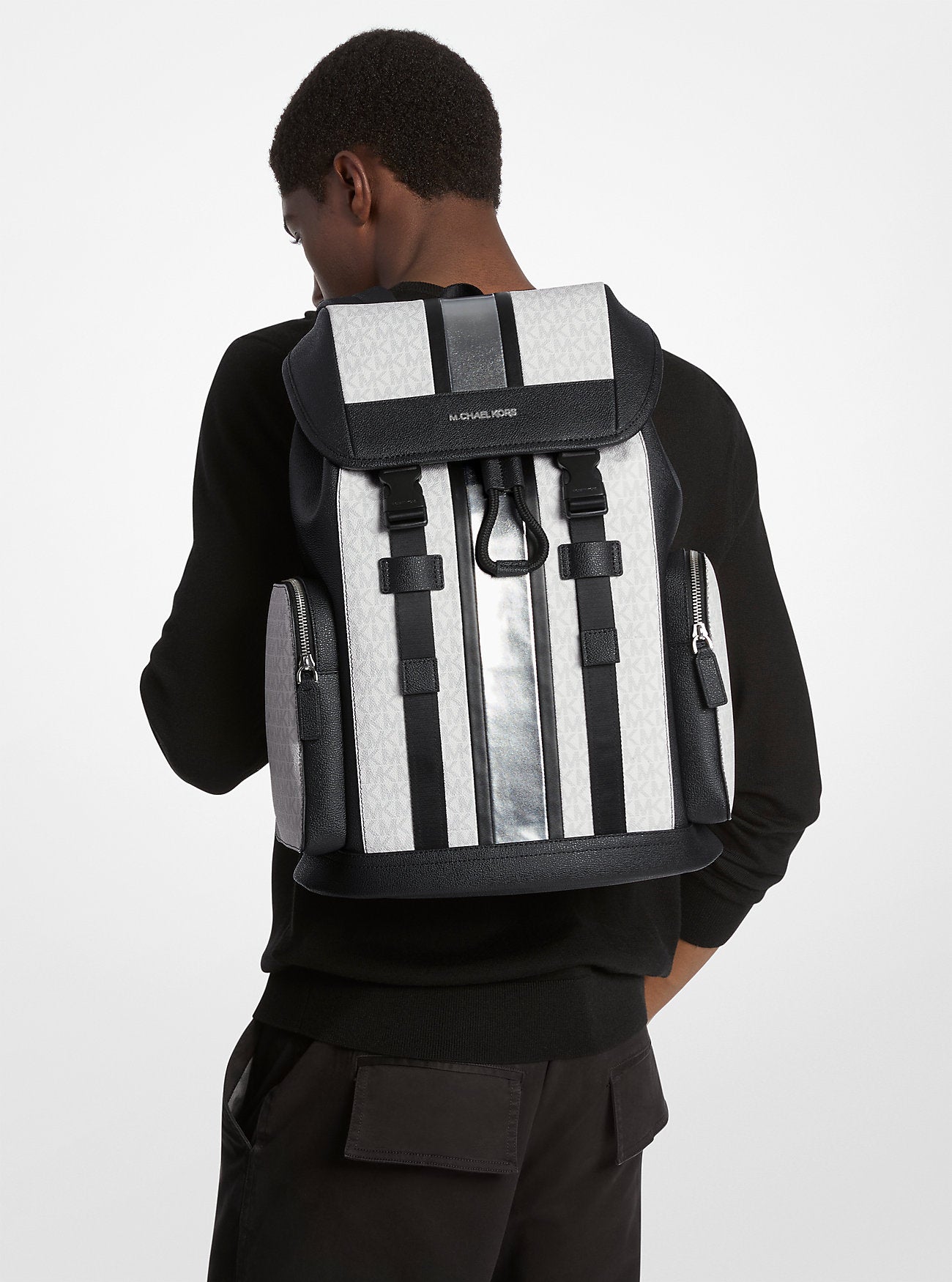 Cooper Metallic Striped Signature Logo Backpack Silver Silver