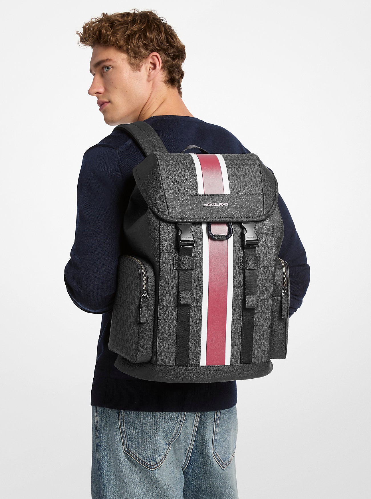 Cooper Medium Striped Signature Logo City Backpack Cherry Cherry