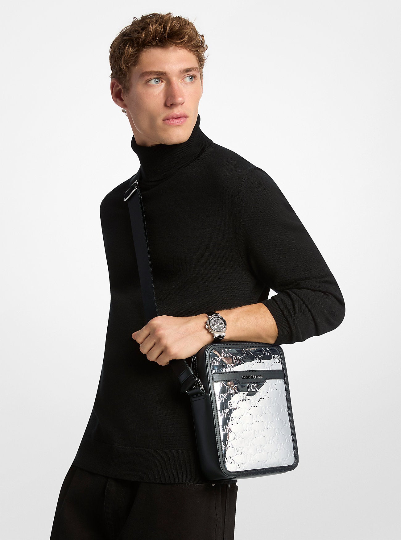 Cooper Metallic Logo Debossed Flight Bag Silver Silver