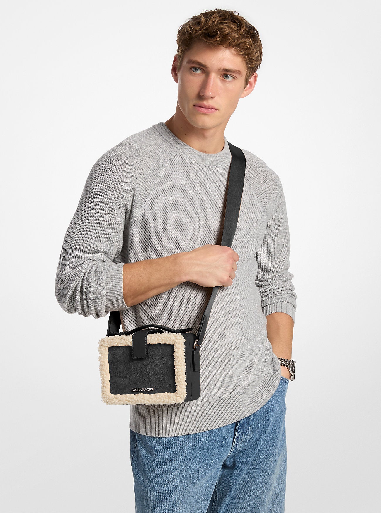 Cooper Suede and Sherpa Crossbody Bag Black Black