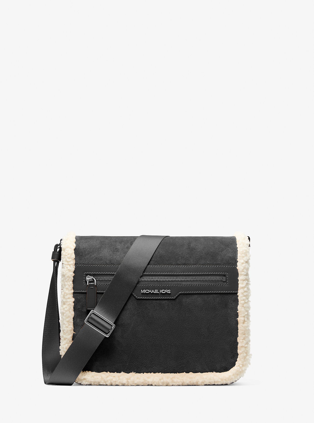Cooper Suede and Sherpa Messenger Bag Black Black