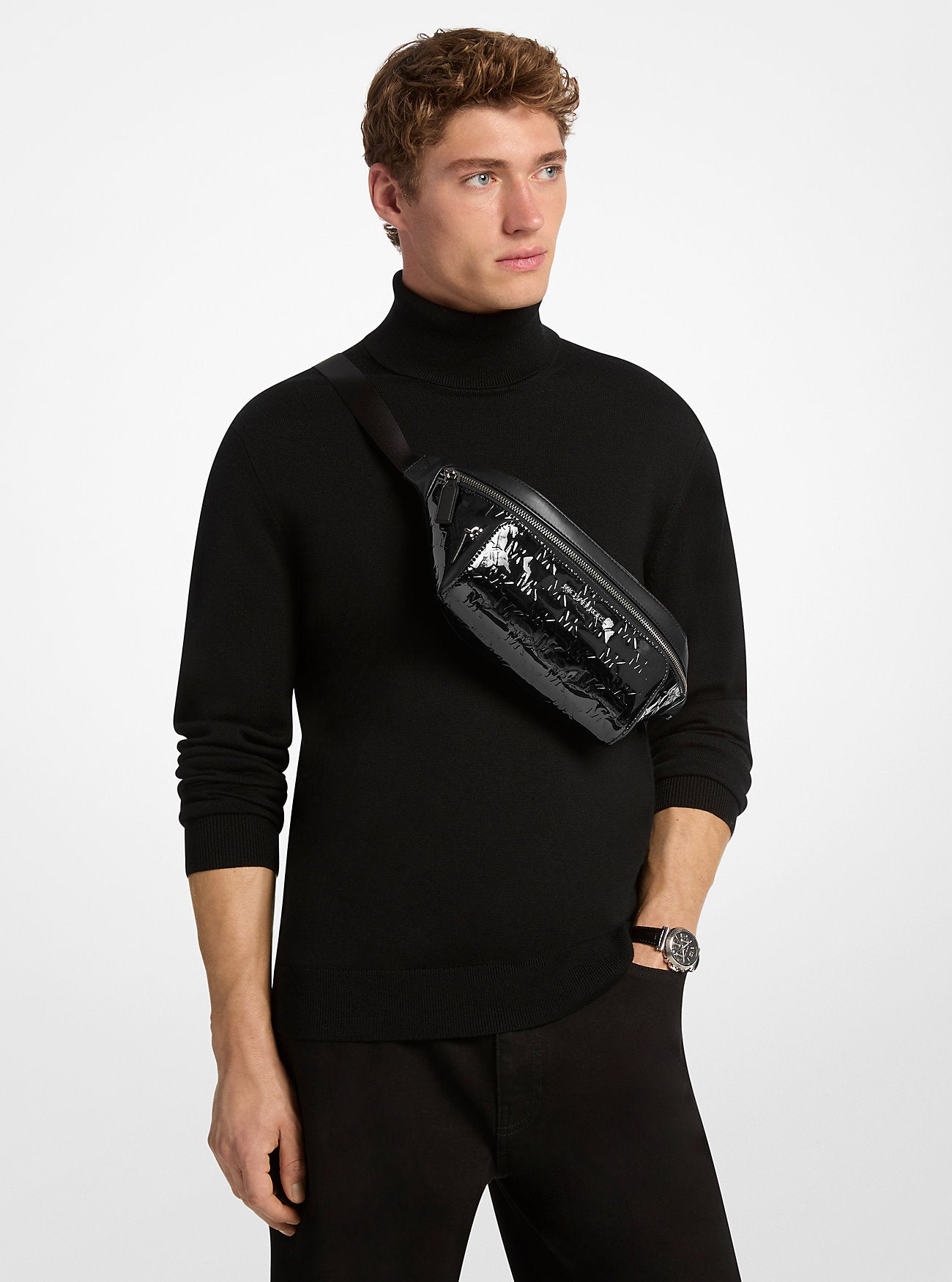 Cooper Medium Metallic Logo Debossed Utility Sling Pack Black Black