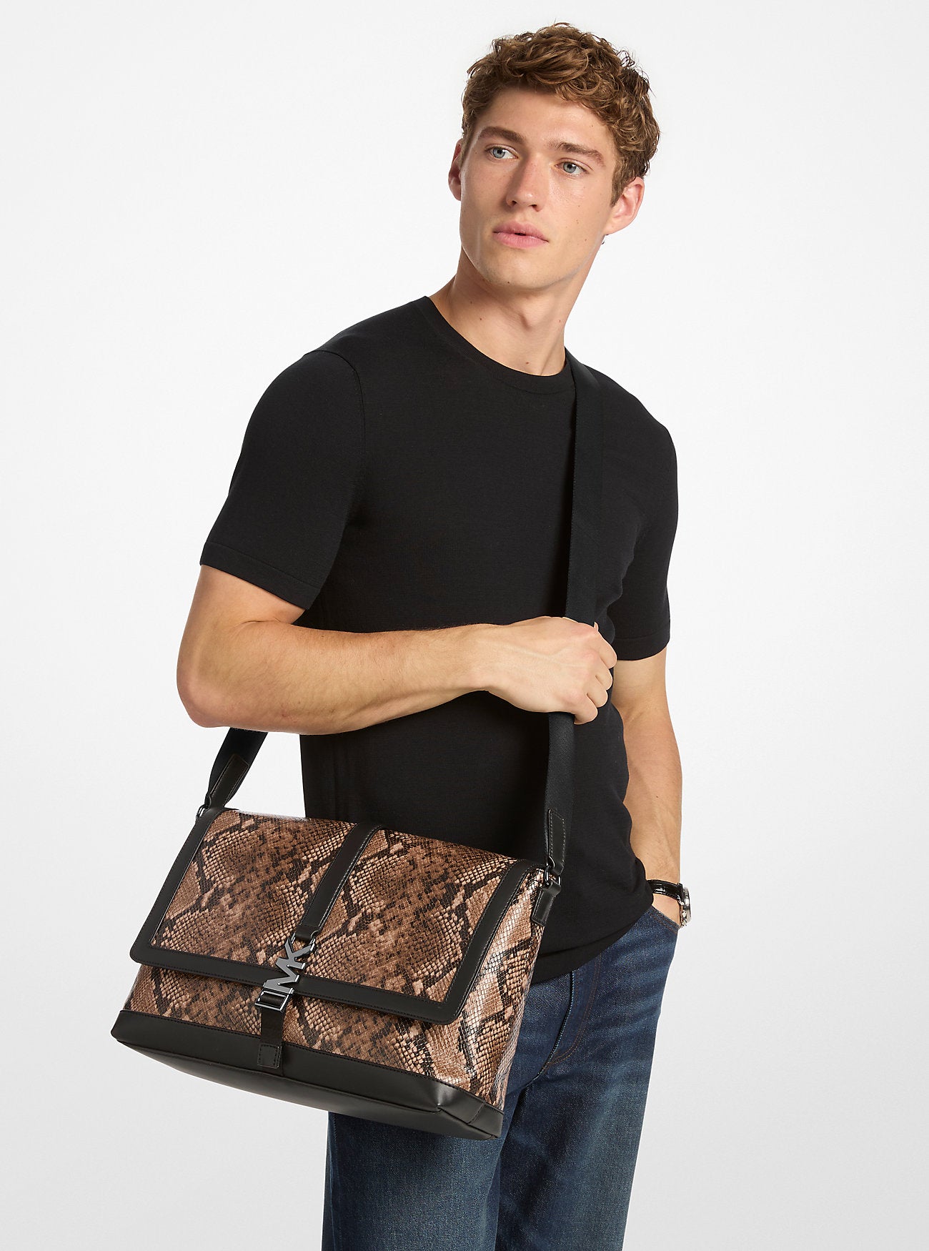 Cyrus Medium Snake Embossed Messenger Bag Driftwood Driftwood
