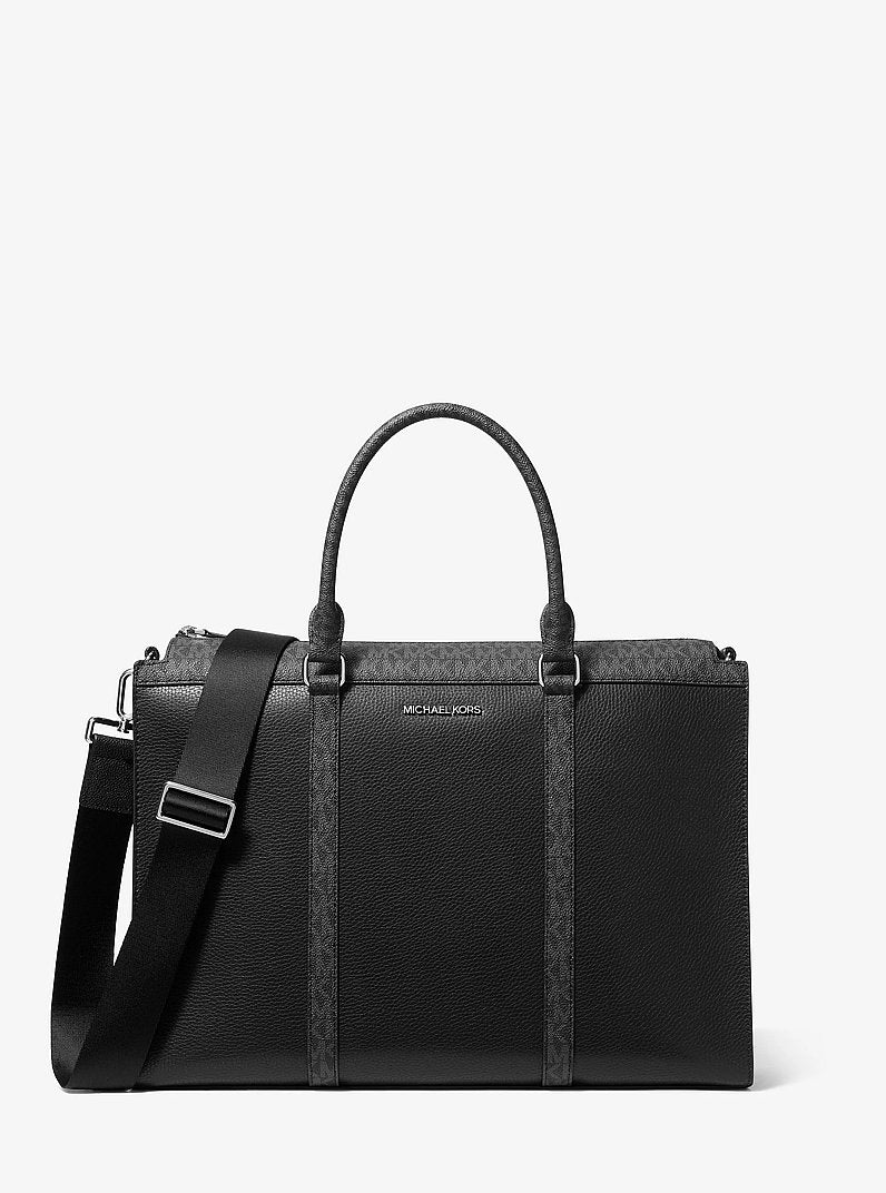 Cooper Pebbled Leather and Signature Logo Briefcase Black Black