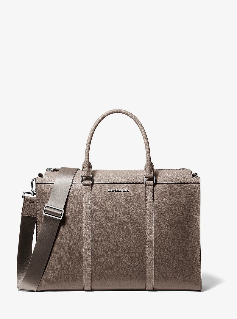 Cooper Pebbled Leather and Signature Logo Briefcase Mushroom Mushroom