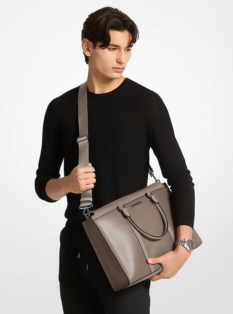 Cooper Pebbled Leather and Signature Logo Briefcase Mushroom Mushroom