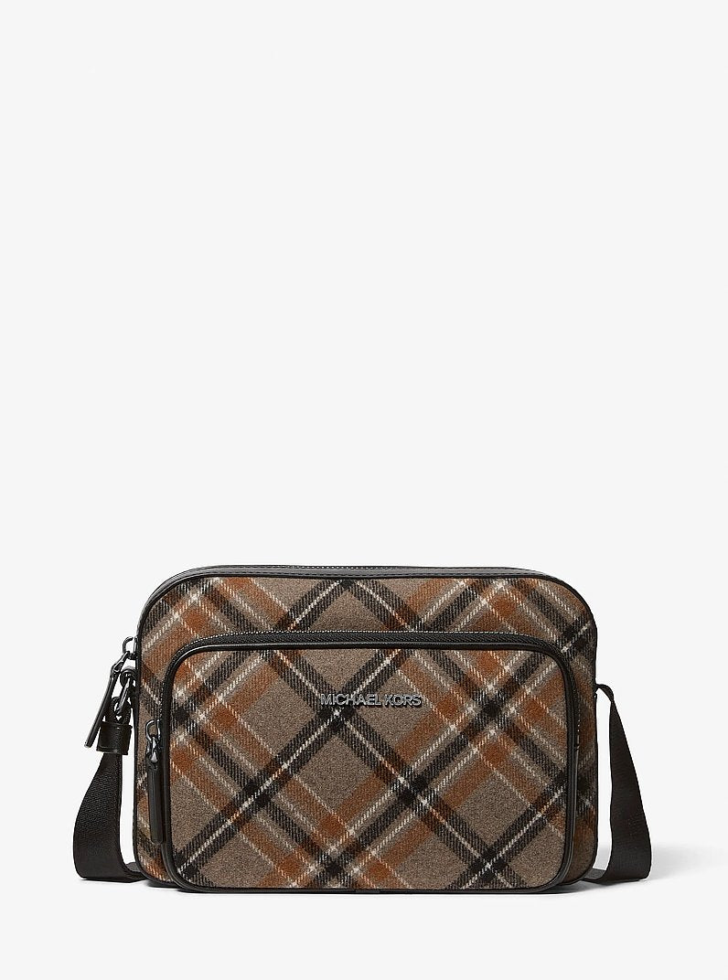 Cooper Plaid Wool Blend Flight Bag Mushroom Mushroom
