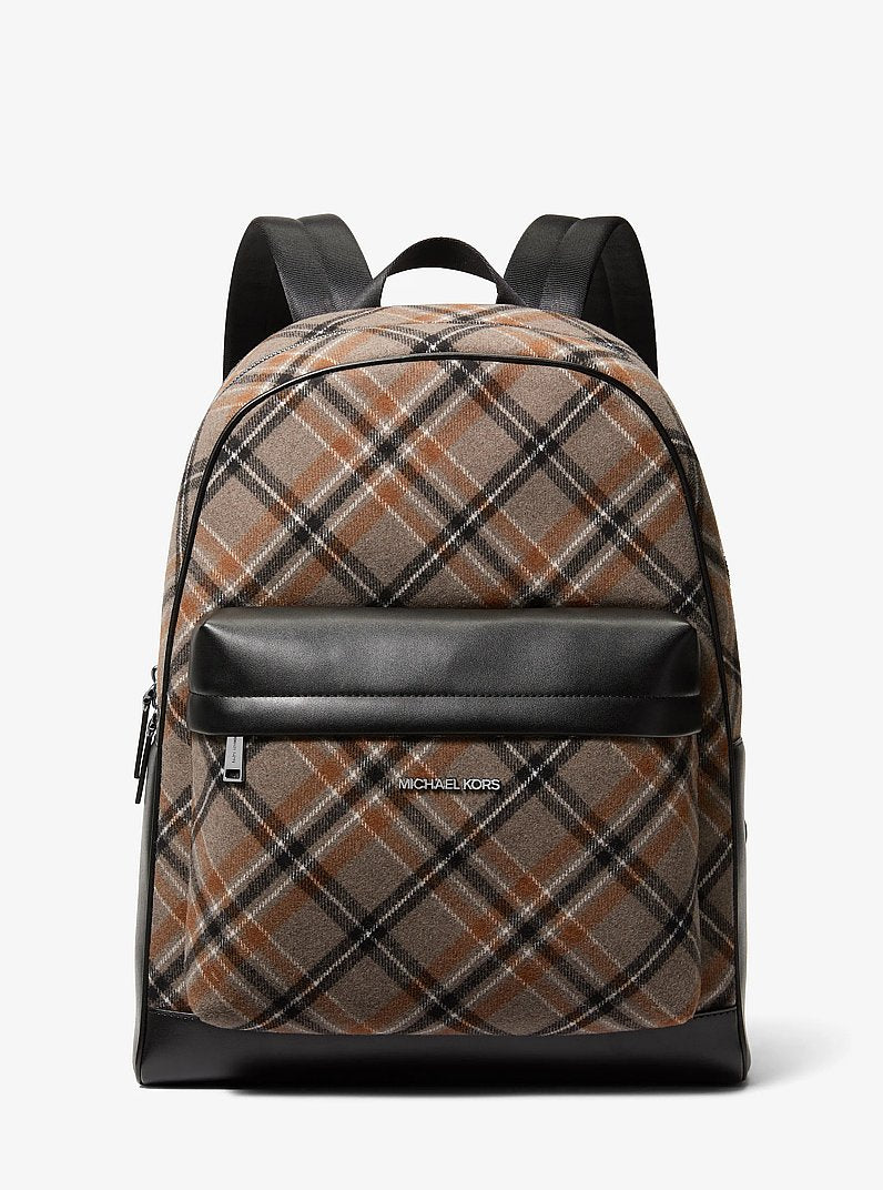 Pacey Plaid Print Wool Blend Backpack Mushroom Mushroom