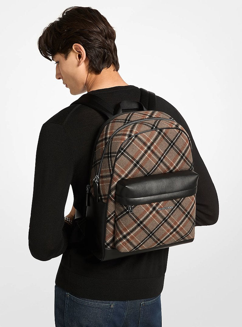Pacey Plaid Print Wool Blend Backpack Mushroom Mushroom