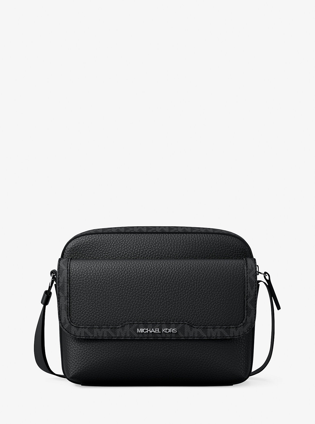 Cooper Medium Pebbled Leather and Signature Logo Camera Crossbody Bag Black Black