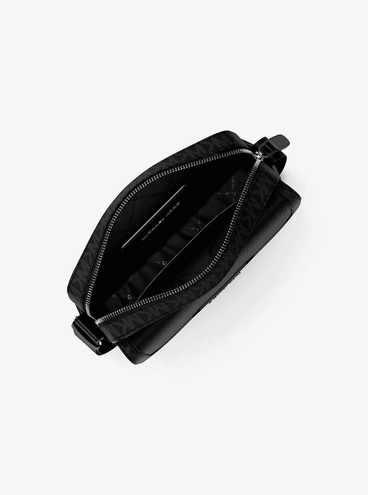 Cooper Medium Pebbled Leather and Signature Logo Camera Crossbody Bag Black Black