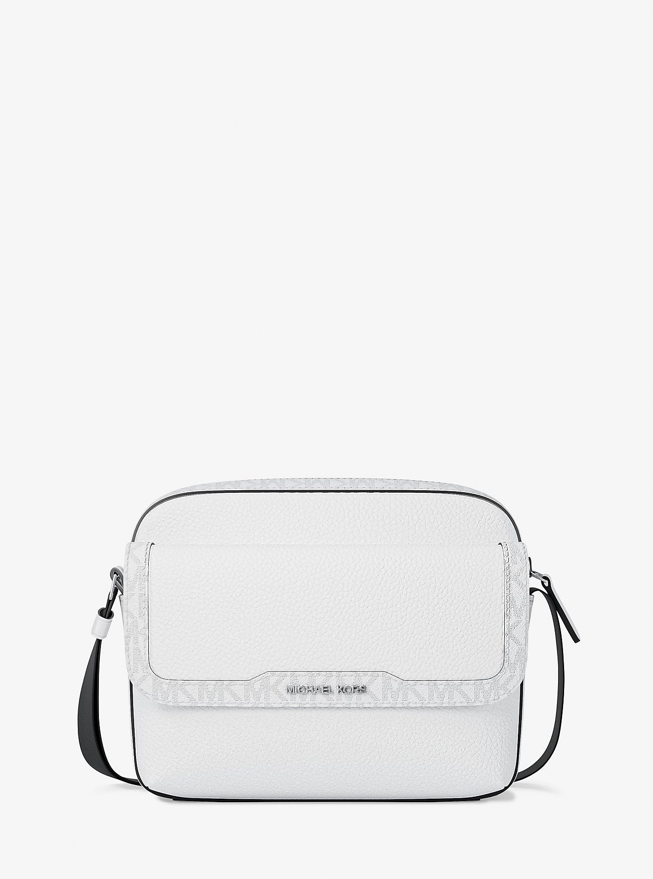 Cooper Medium Pebbled Leather and Signature Logo Camera Crossbody Bag Bright Wht Bright Wht