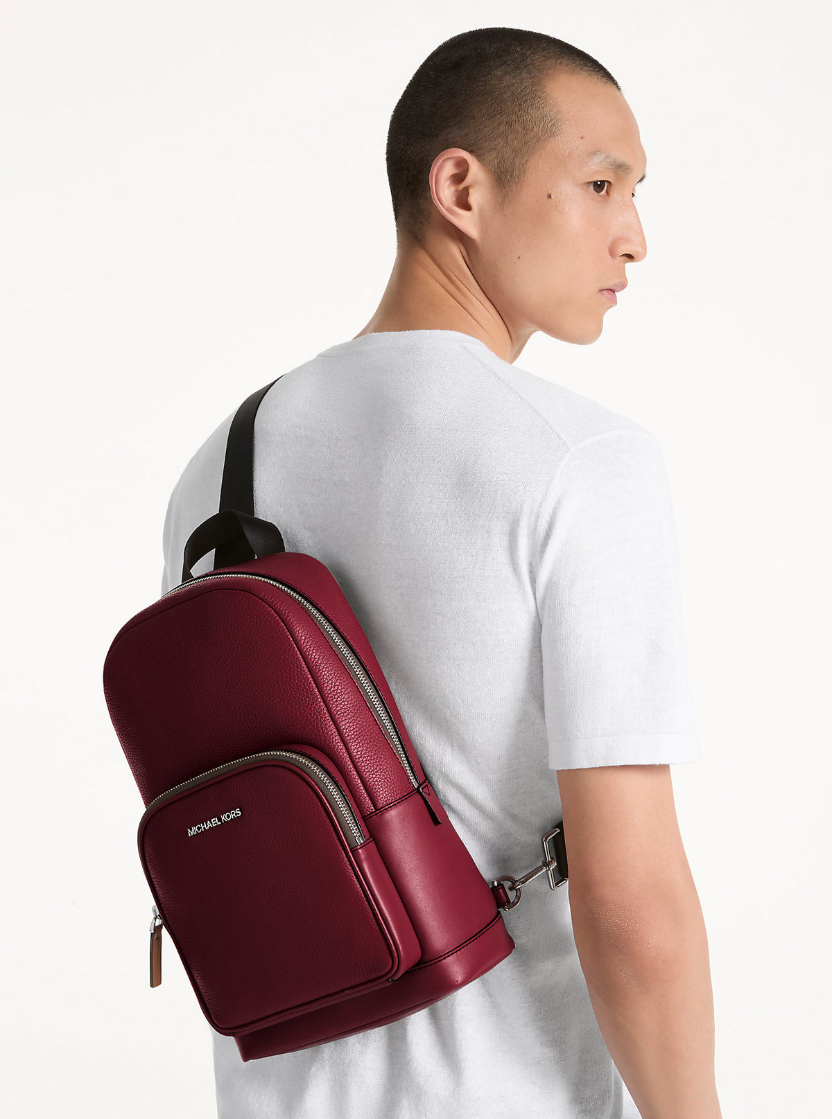 Cooper Pebbled Leather Sling Pack Cherry Cherry