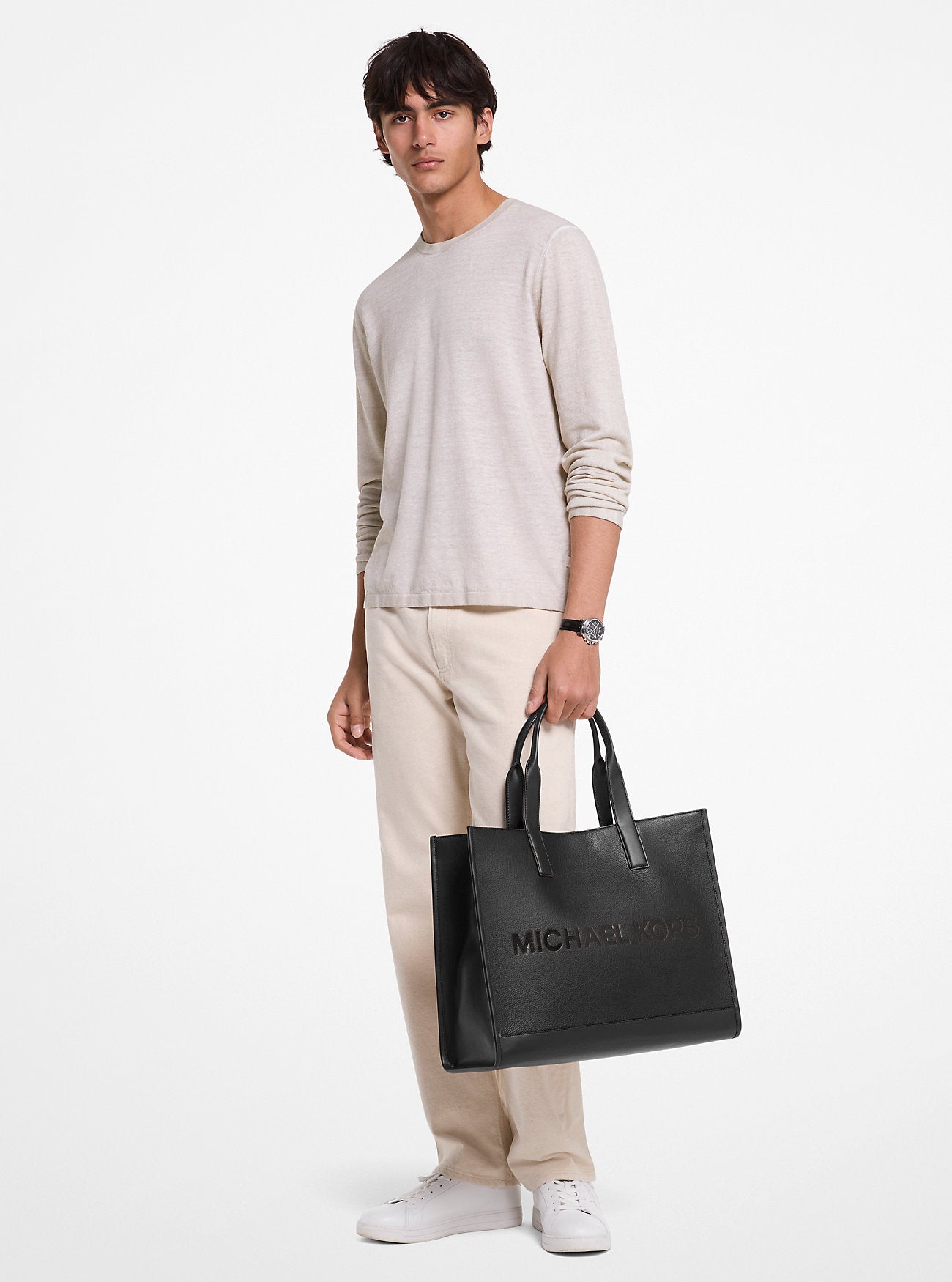 Cooper Logo Embossed Pebbled Leather Tote Bag Black Black