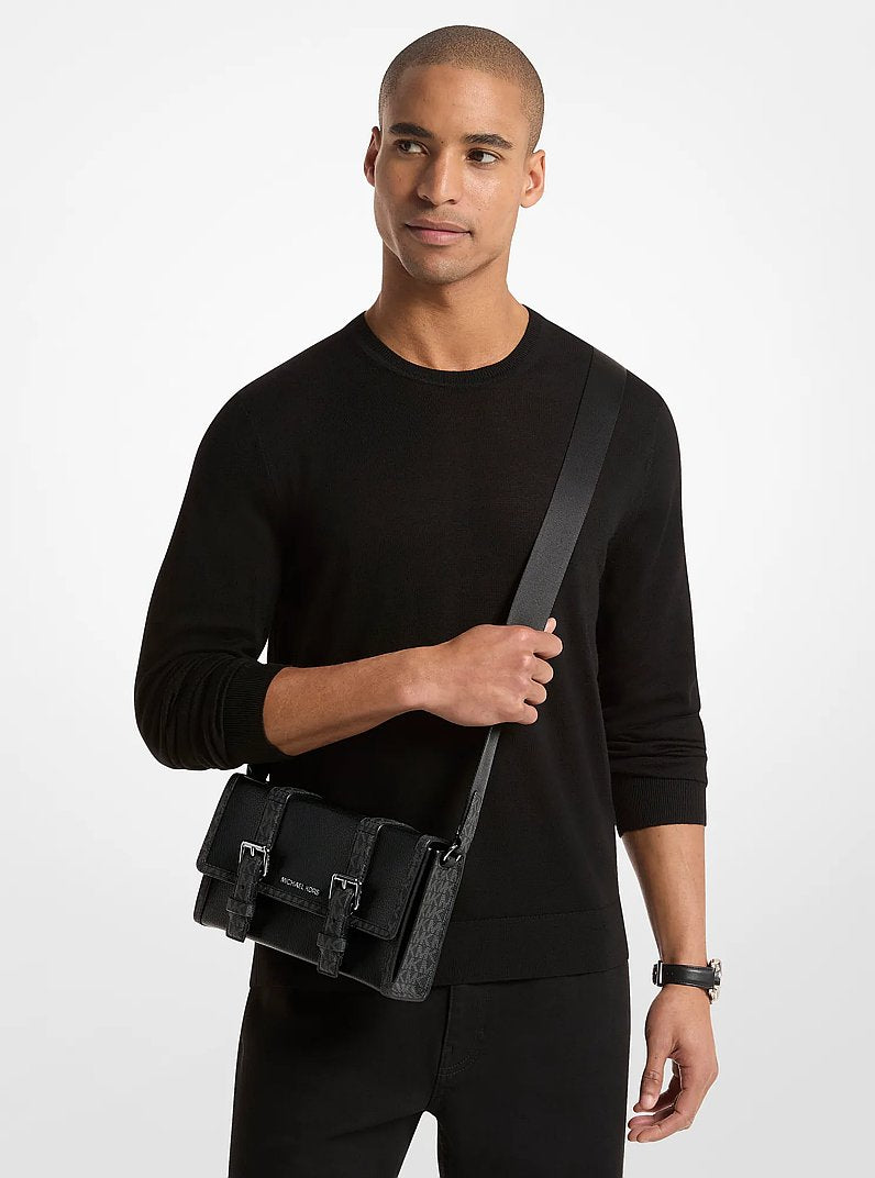 Cooper Pebbled Leather and Signature Logo Trunk Crossbody Bag Black Black