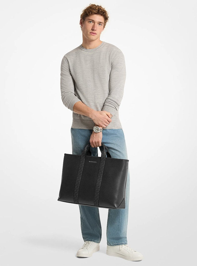 Cooper Medium Pebbled Leather and Signature Logo Tote Bag Black Black