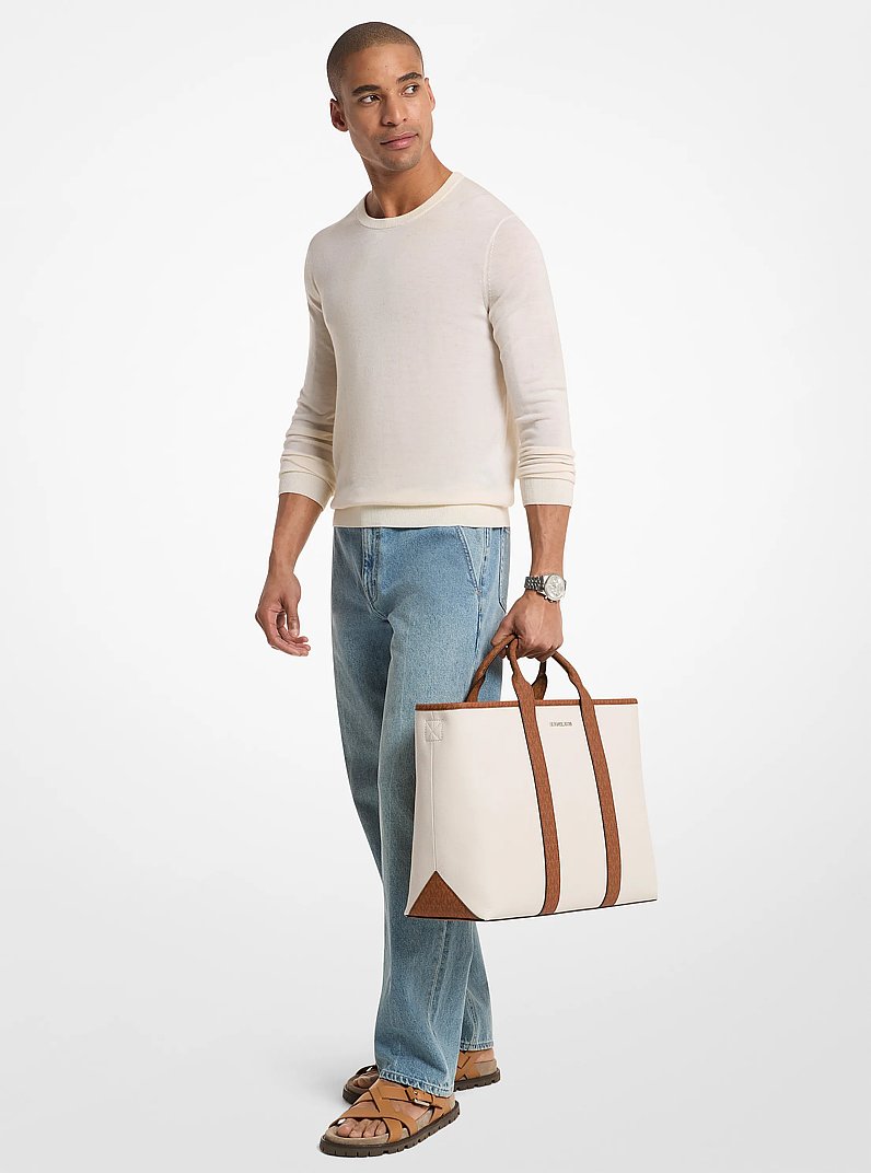 Cooper Medium Pebbled Leather and Signature Logo Tote Bag Lt Crm-Lugg Lt Crm-Lugg