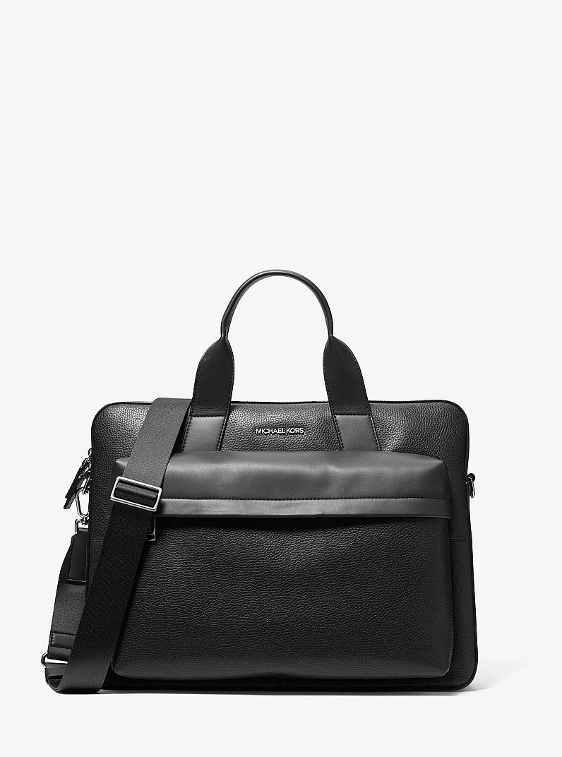 Pacey Medium Pebbled Leather Pocket Briefcase Black Black