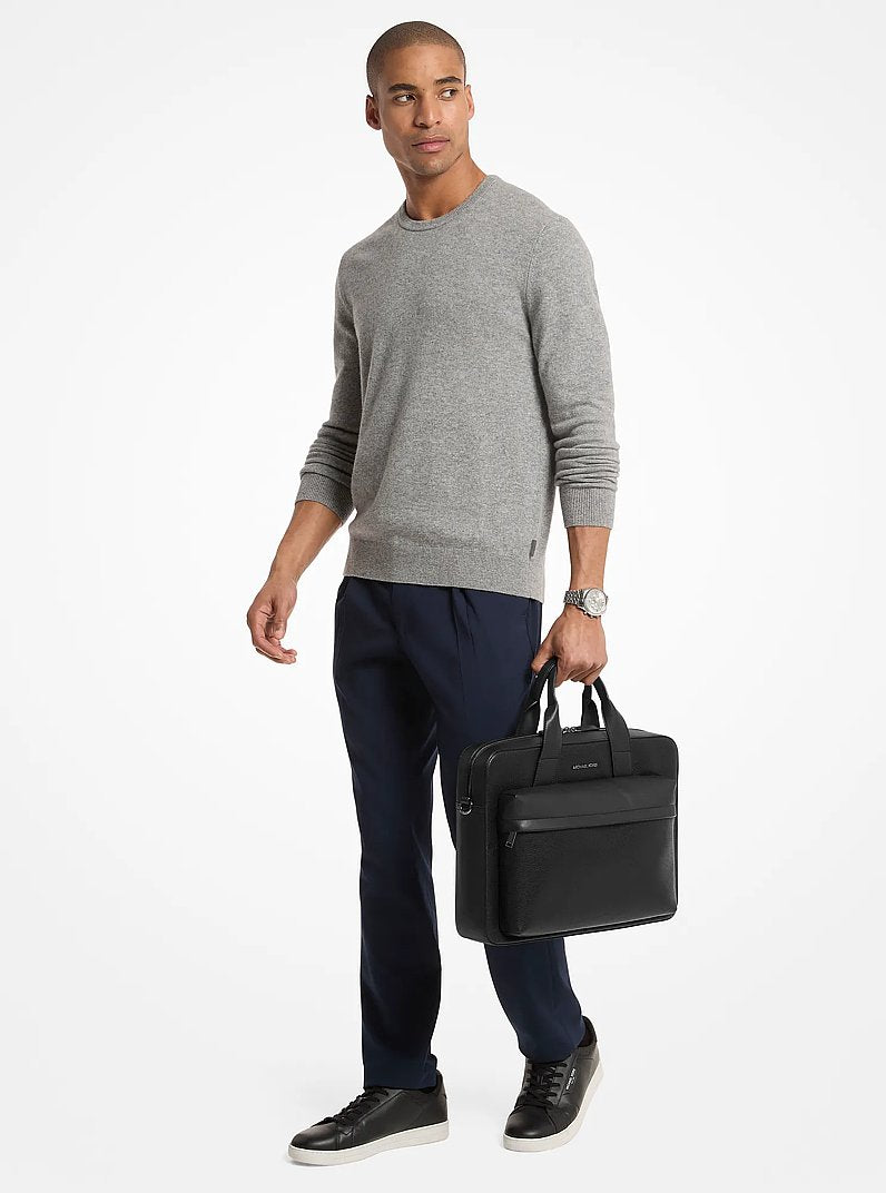 Pacey Medium Pebbled Leather Pocket Briefcase Black Black