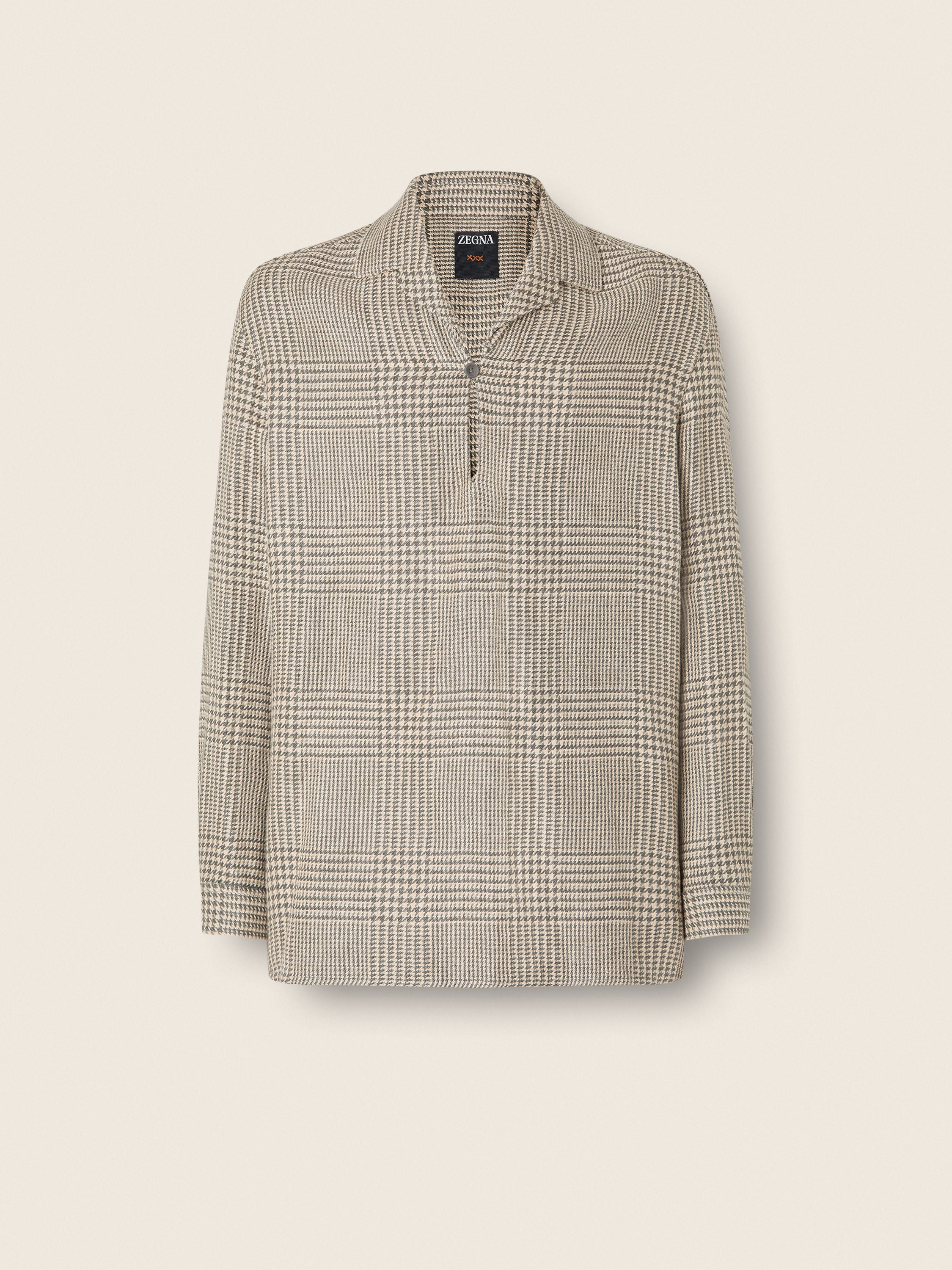 Zegna Olive Green And White Prince Of Wales Crossover Linen Wool And Silk Shirt