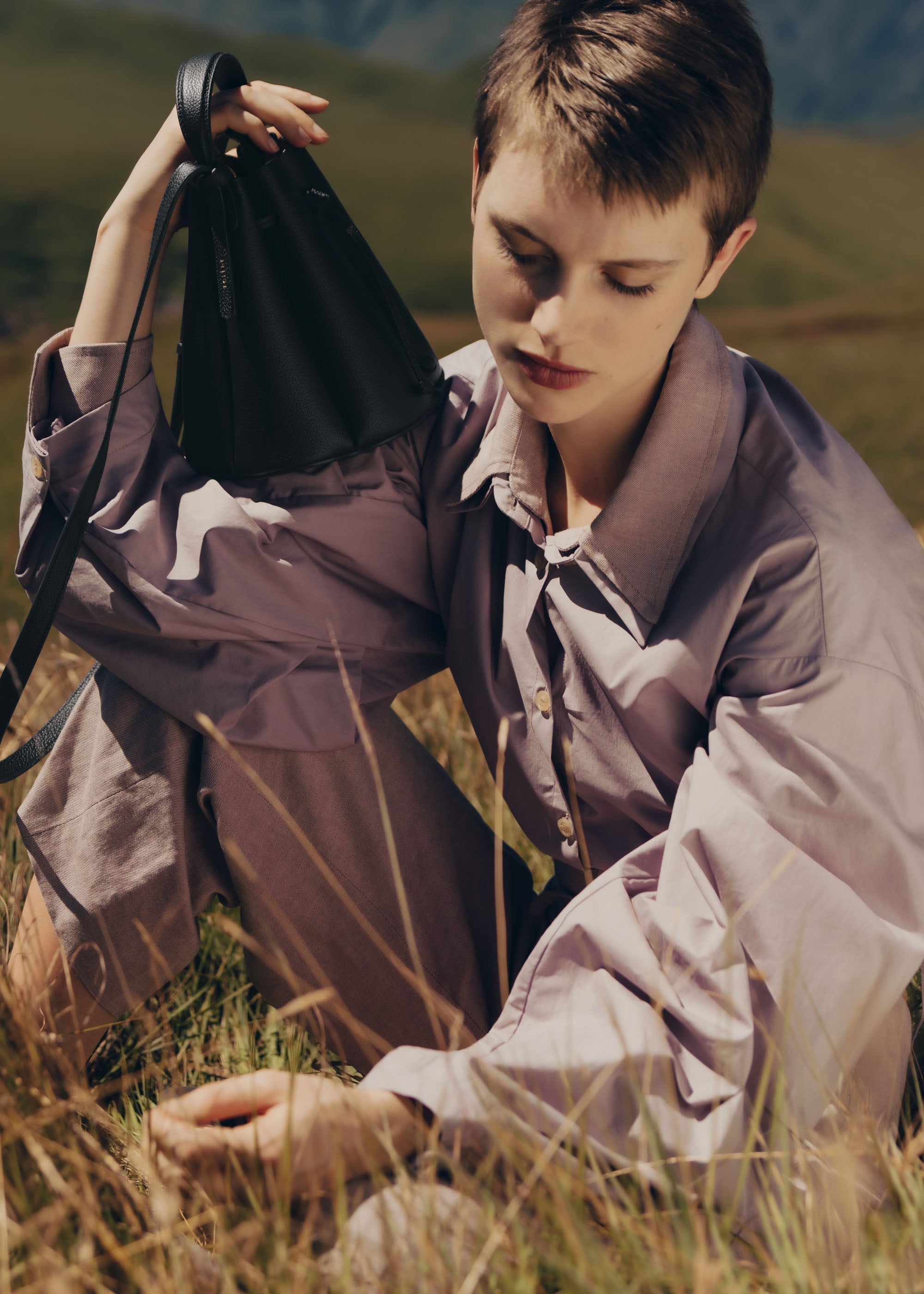 Polene Numero Huit Mini Textured Black