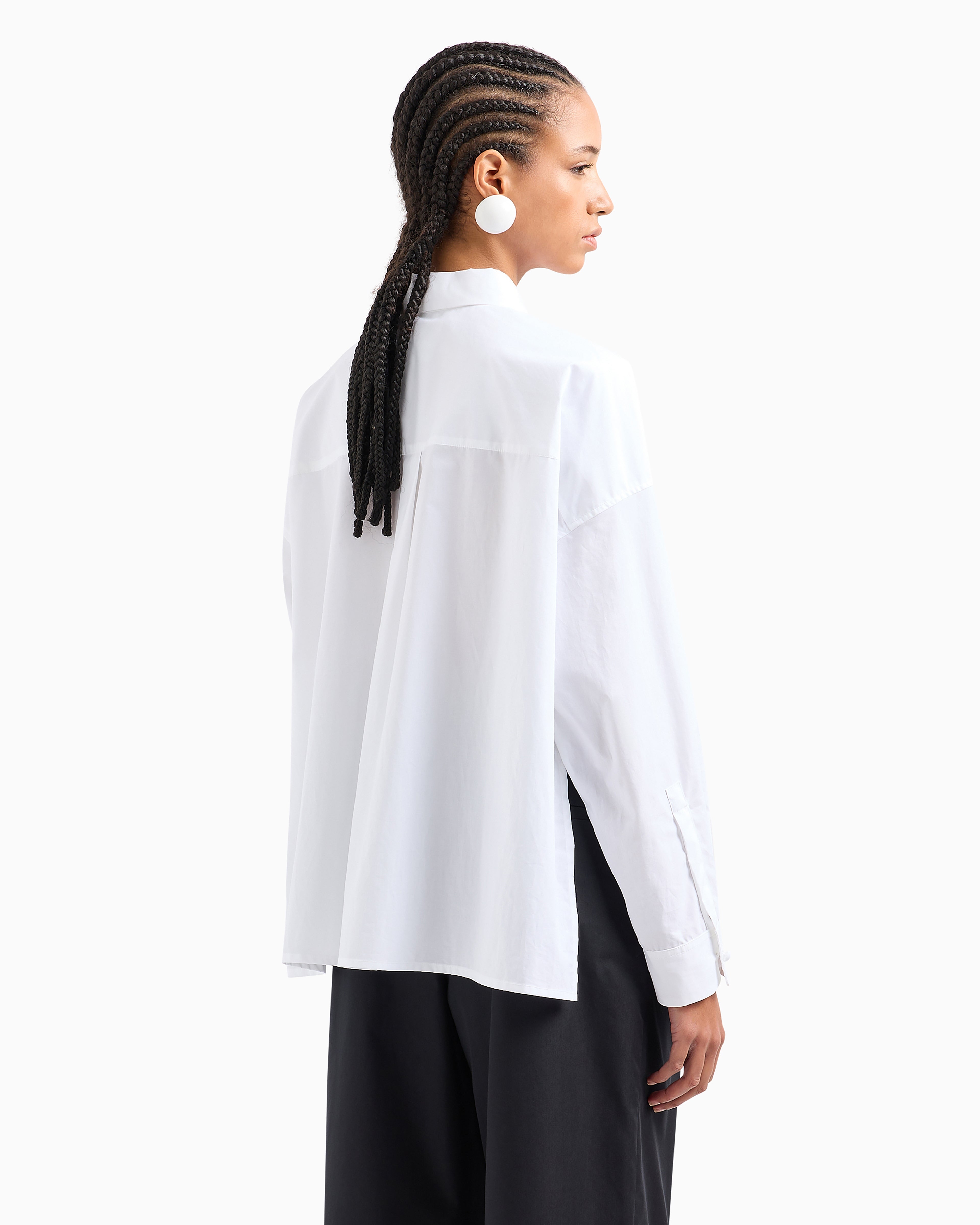 Emporio Armani Poplin shirt with asymmetric hem and patch pocket