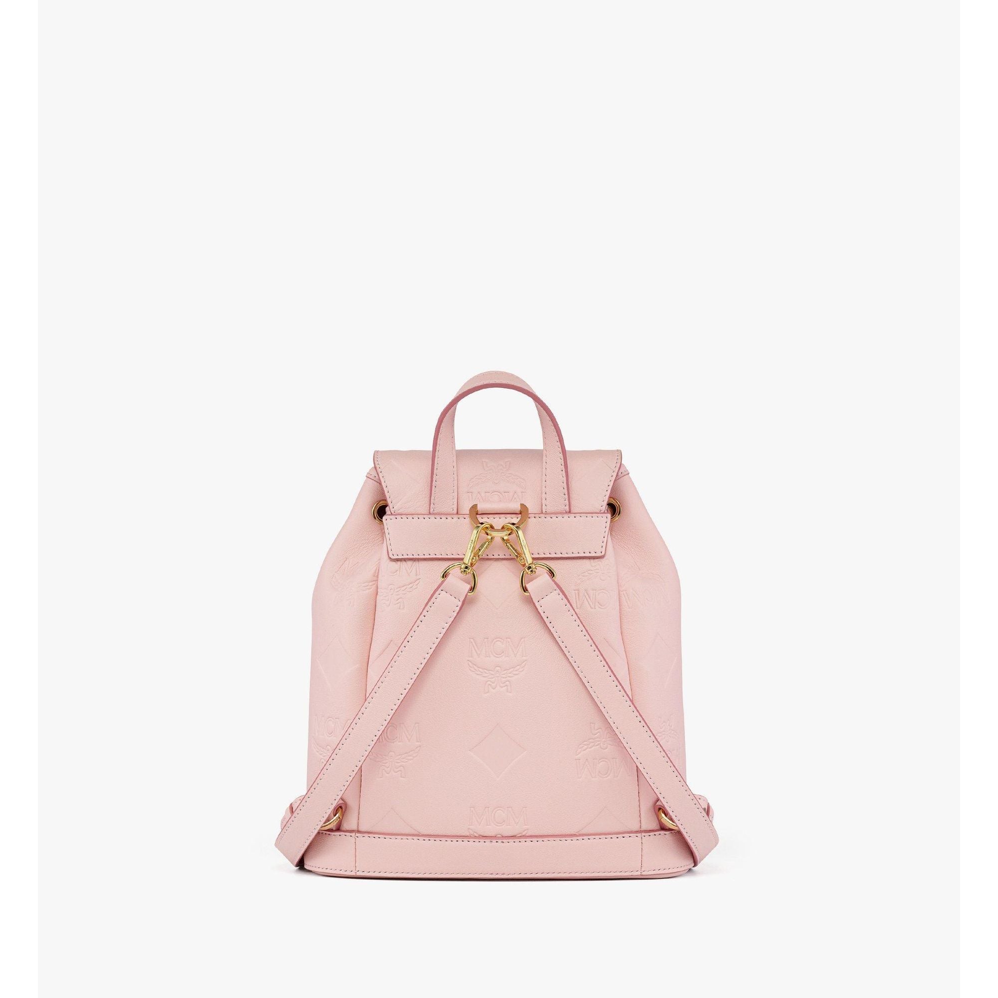MCM Small Aren Drawstring Backpack in Maxi Monogram Leather