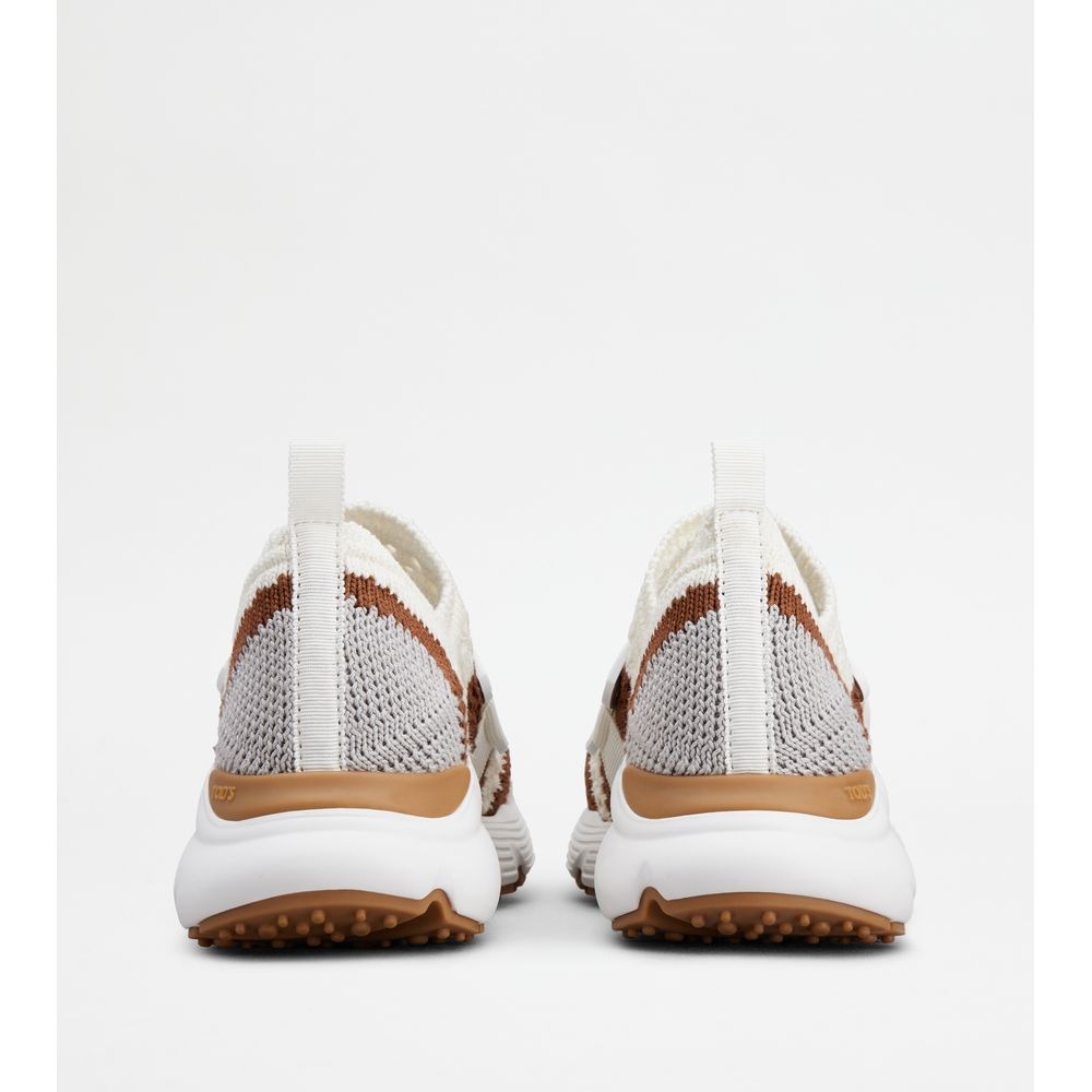 Tods Kate Slip-On Sneakers In Fabric Off White Brown Grey Womens