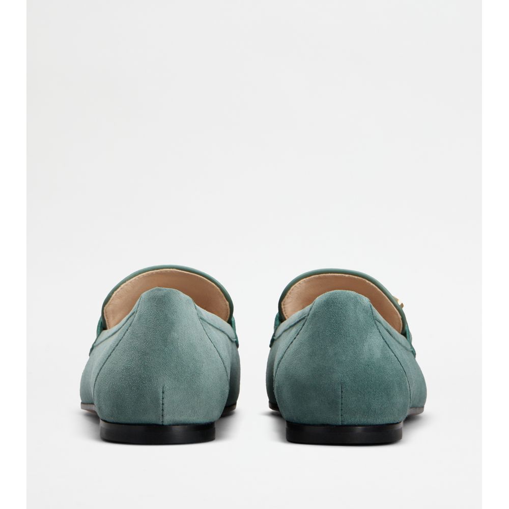 Tods Kate Loafers In Suede Light Blue Womens
