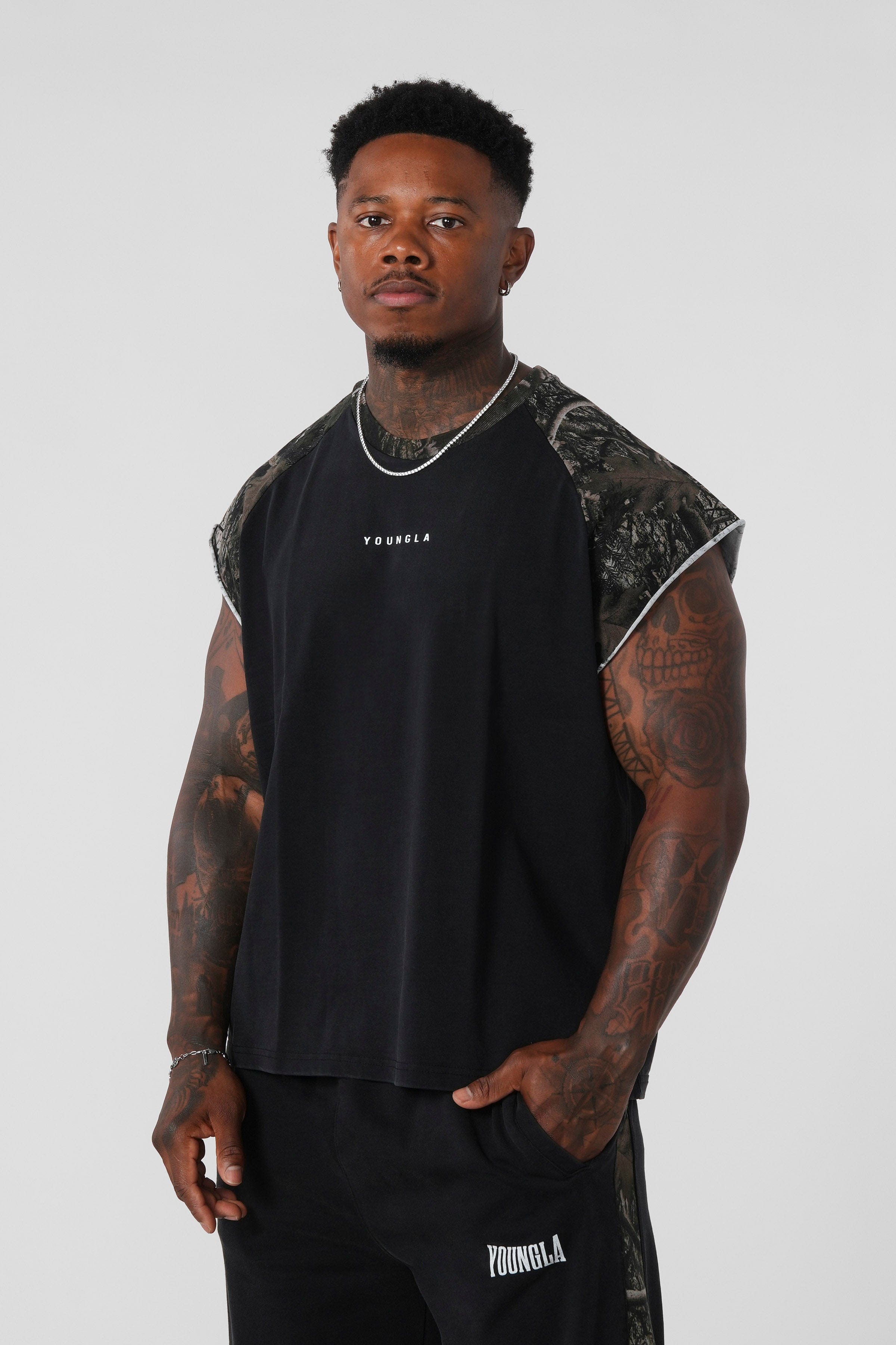 YoungLA 4007 - Rambo Cut-Offs Black/Dark Tree Camo