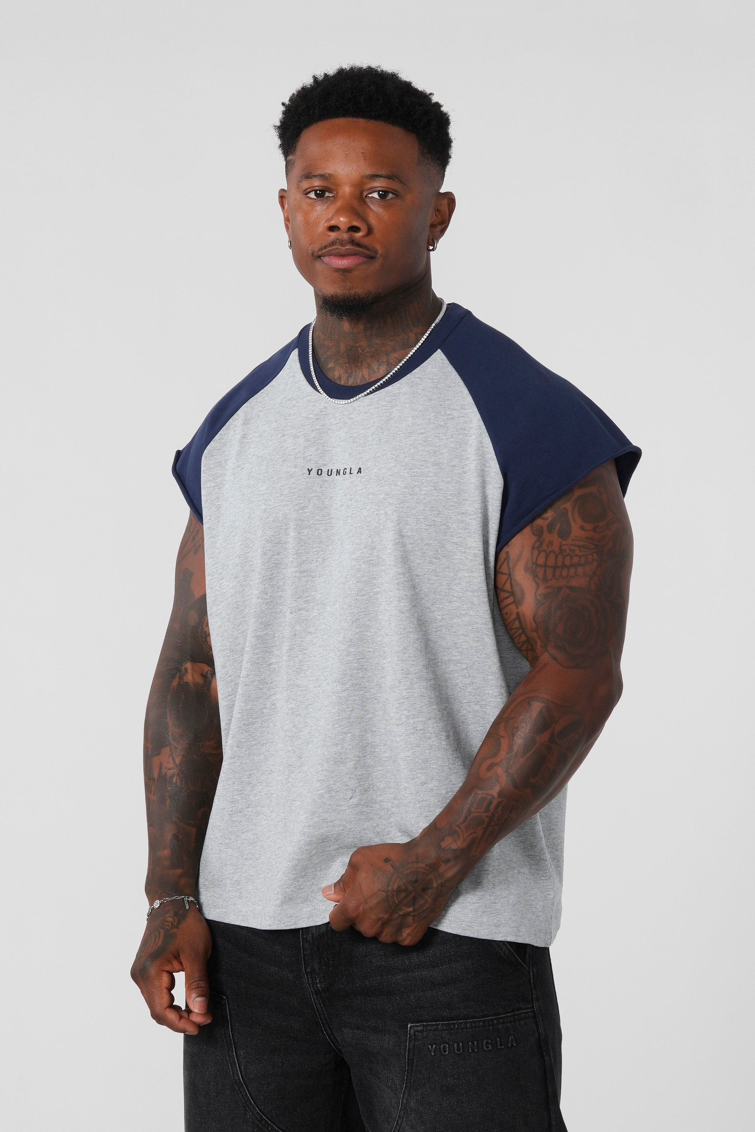 YoungLA 4007 - Rambo Cut-Offs Heather Grey/Navy