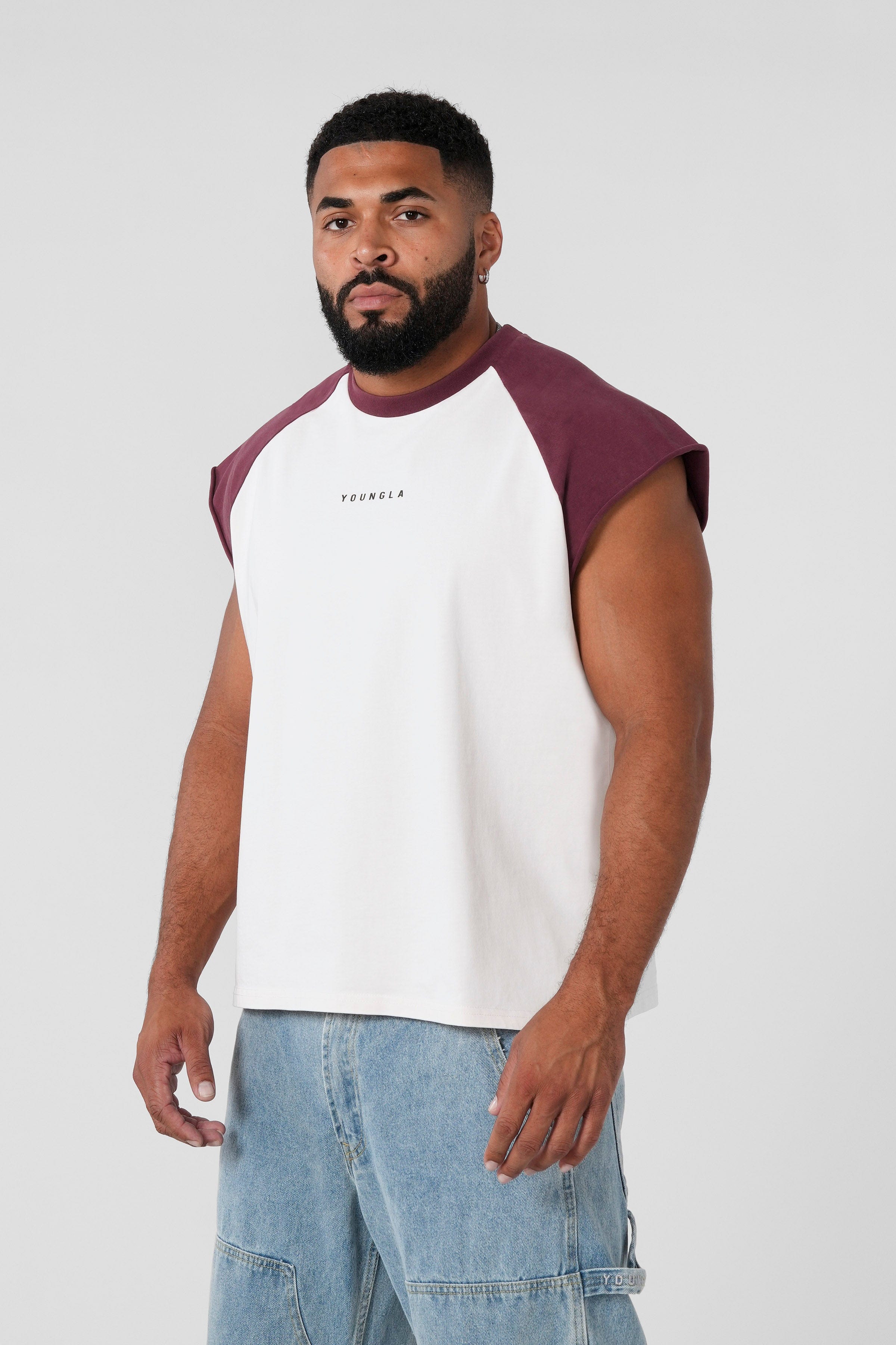 YoungLA 4007 - Rambo Cut-Offs Off-White/Burgundy