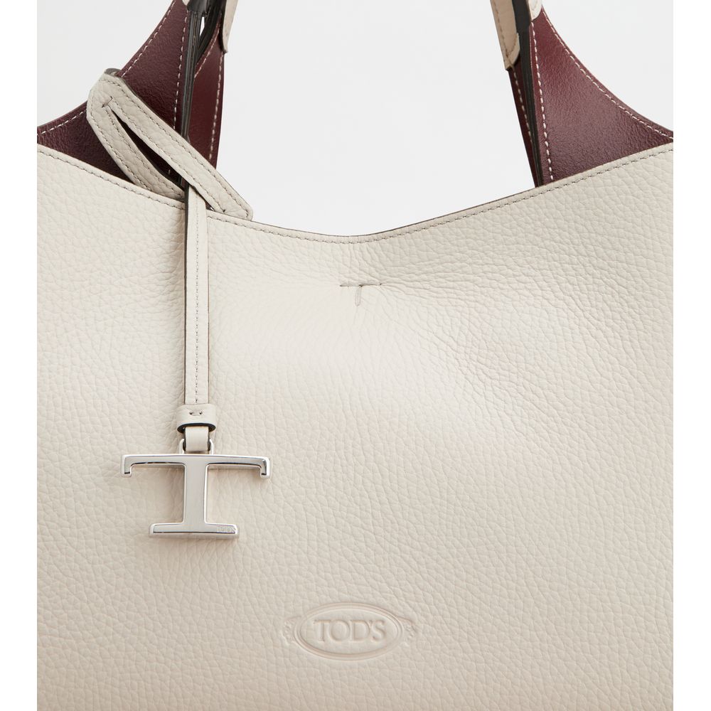 Tods Bag In Leather Mini Grey Burgundy