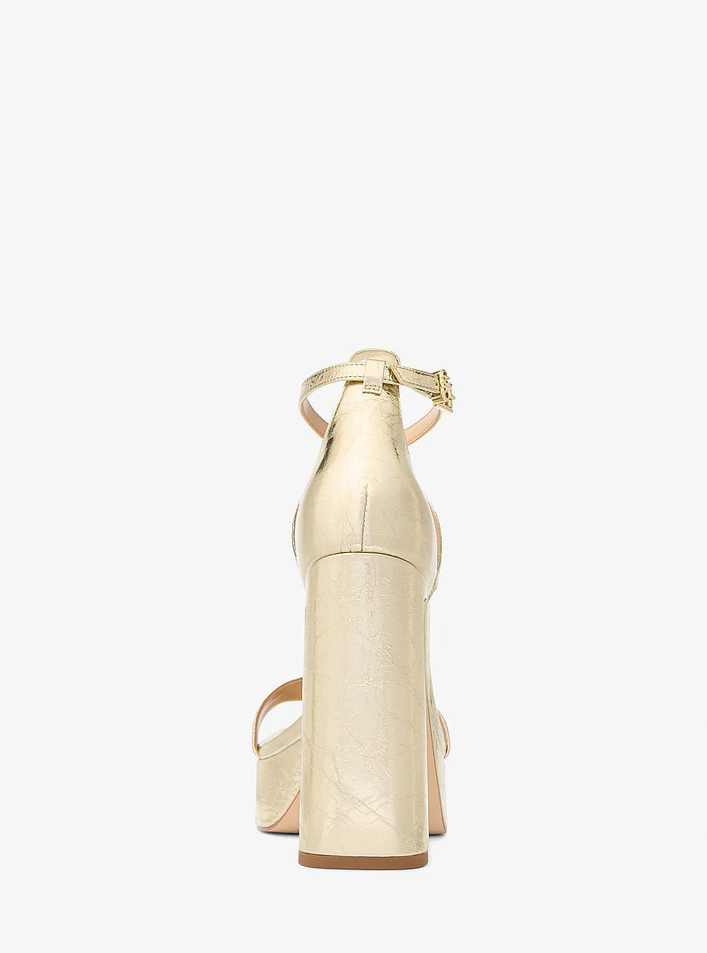 Michael Kors Cami Crackled Metallic Leather Platform Sandal PALE GOLD