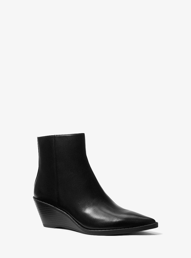Michael Kors Austin Embellished Leather Wedge Boot BLACK