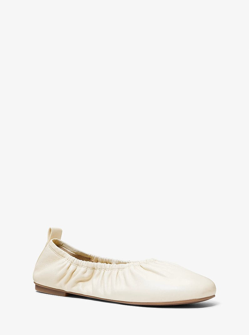 Michael Kors Bri Ruched Leather Ballet Flat EGGSHELL