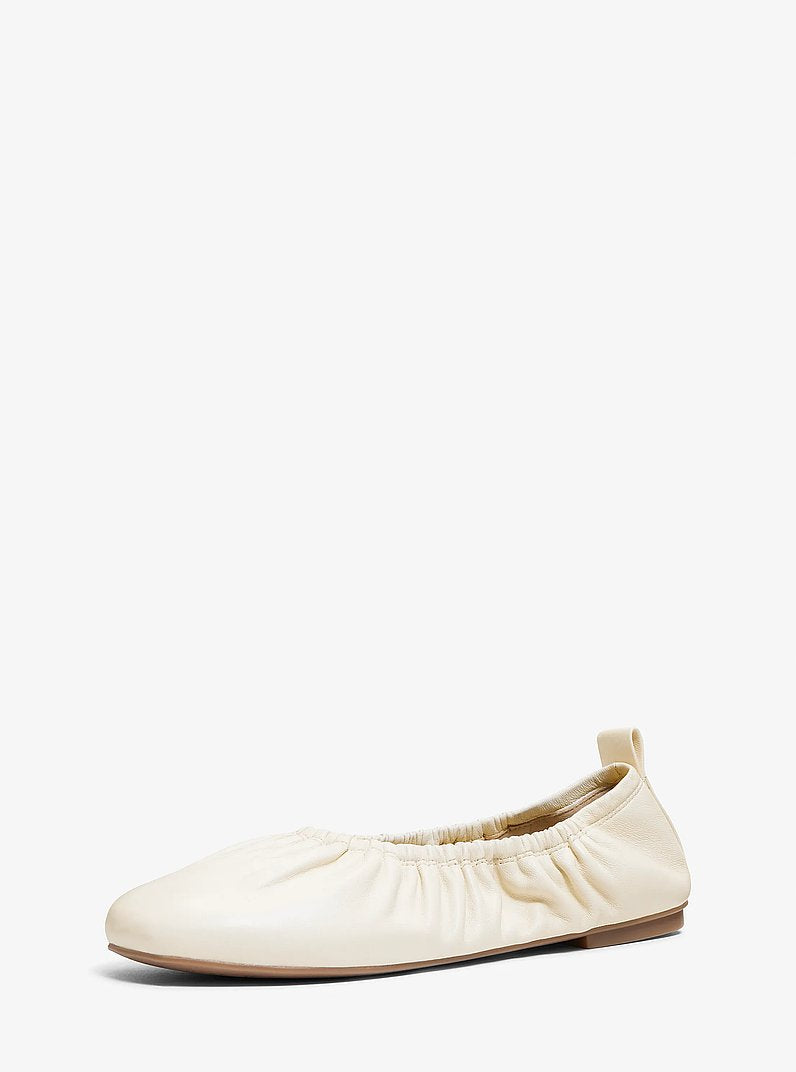 Michael Kors Bri Ruched Leather Ballet Flat EGGSHELL