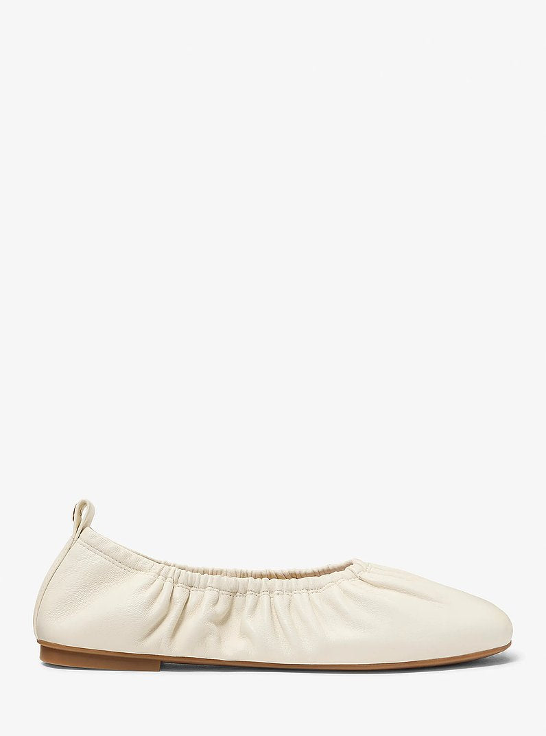 Michael Kors Bri Ruched Leather Ballet Flat EGGSHELL