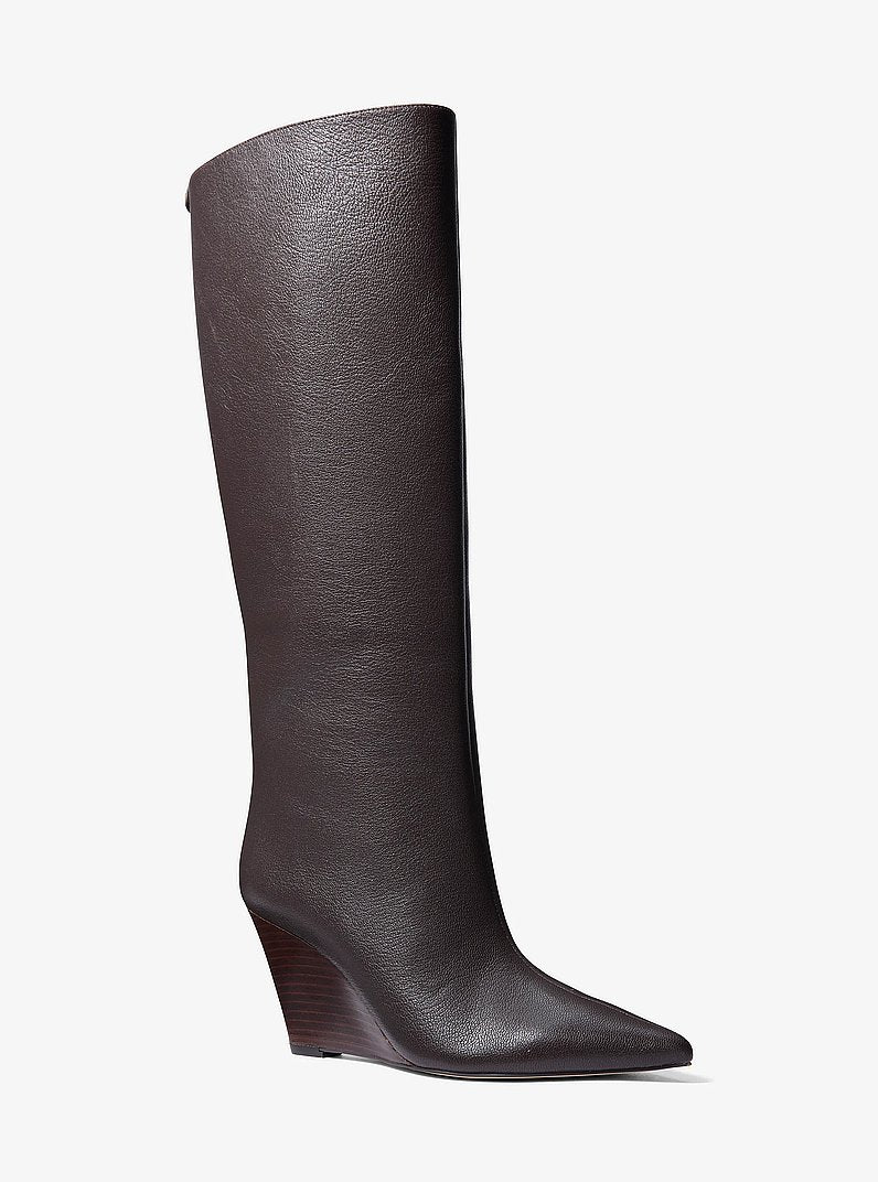 Michael Kors Xandra Leather Wedge Boot CHOCOLATE