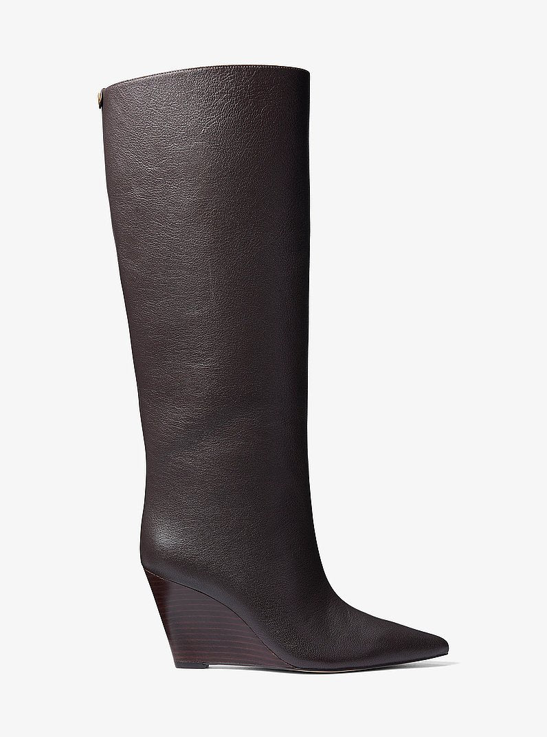 Michael Kors Xandra Leather Wedge Boot CHOCOLATE