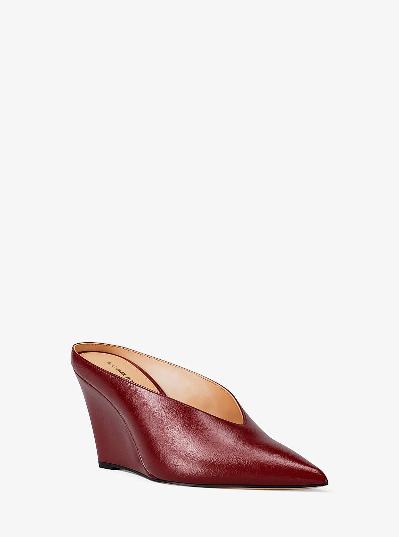 Michael Kors Xandra Leather Wedge Mule DEEP RED