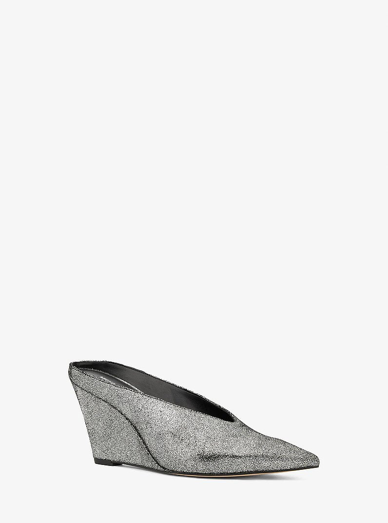 Michael Kors Xandra Metallic Leather Wedge Mule SILVER